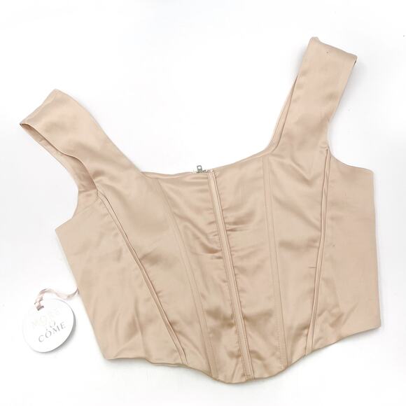 More to Come Melany Corset Top Blush Cream Satin Boned Sz M‎ Crop - Picture 3 of 8